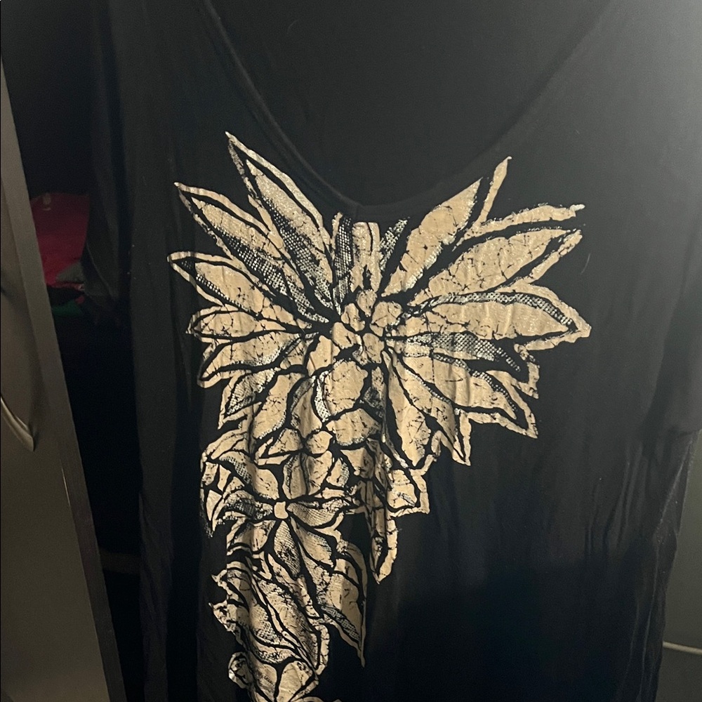 Black long Top with Gold and Silver tan flowers  Design